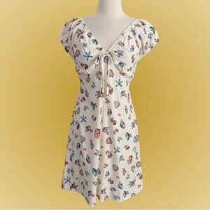 Monteau Los Angeles Linen Blend Shell Print Mini Dress Women’s M (8) Cream/Multi